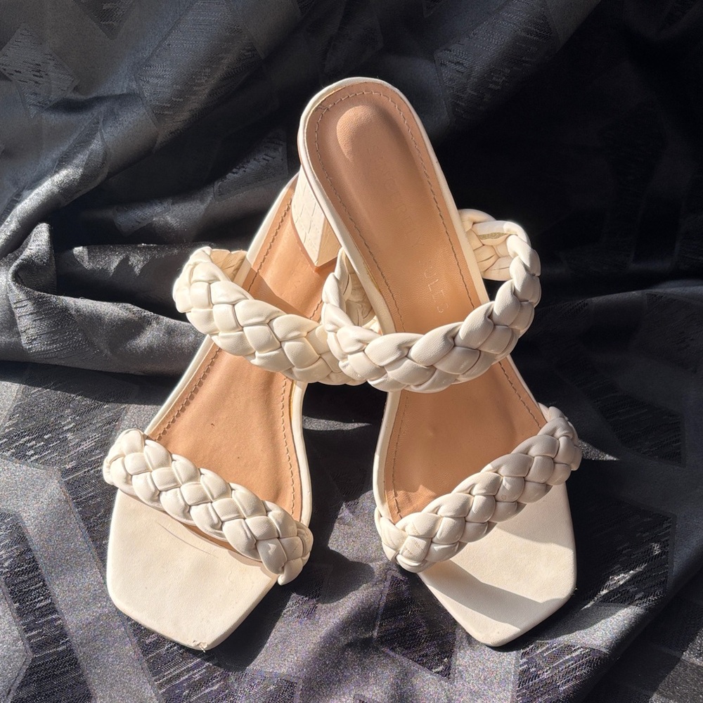Elegant Cream Braided Women's Kitten Heels